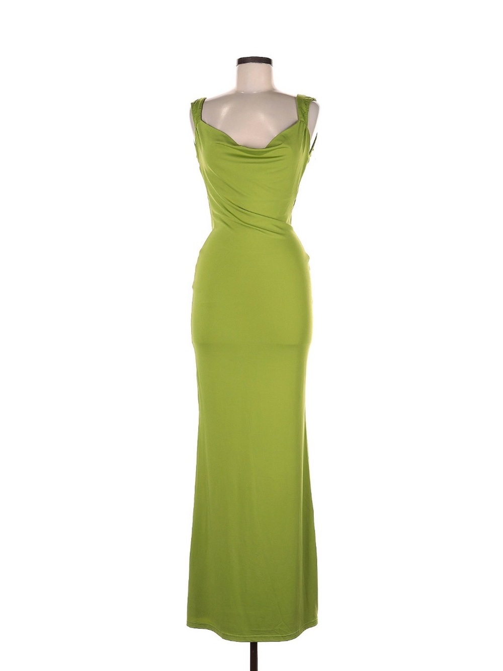 Draped Cowl Neck Green Slip Dress